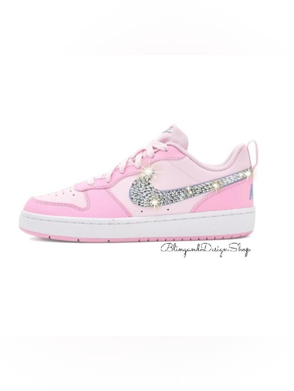 Bling Girls Nike Court Borough Low Pink Sneakers Customized With Crystals